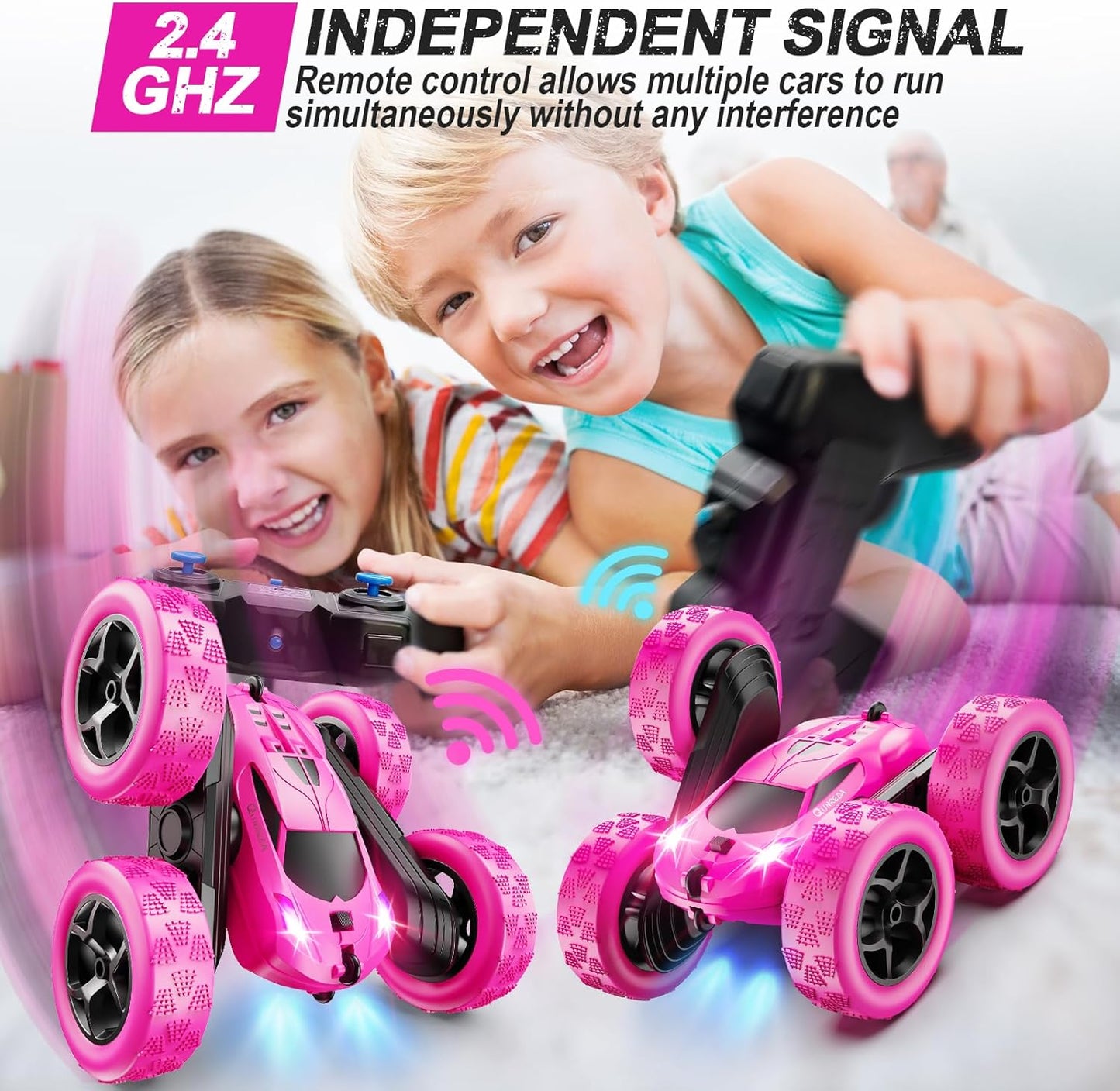 QUNREDA Remote Control Car for Kids Ages 6+, RC Cars Stunt Car Toy 4WD Double Sided 360° Rotating Remote Control with Headlights, Birthday Xmas Gifts for Boys 6 7 8 9 10 11 12 1-Blue