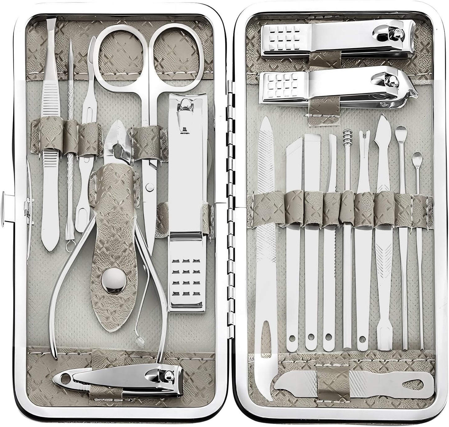 Manicure Set - 19 in 1 Professional Nail Clippers Pedicure Kit, Manicure Tool Kit, Stainless Steel Facial Grooming Set Kit, Gift Idea for Women, Men, Girls, Teens, Beige