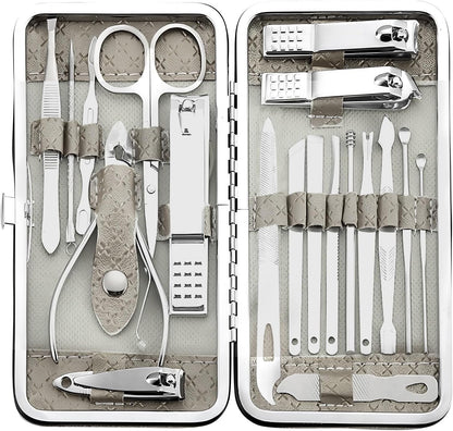 Manicure Set - 19 in 1 Professional Nail Clippers Pedicure Kit, Manicure Tool Kit, Stainless Steel Facial Grooming Set Kit, Gift Idea for Women, Men, Girls, Teens, Beige
