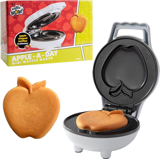 Mini Apple Waffle Maker - Make Breakfast Special for Kids or Adults w Individual 4 Inch Waffler Iron, Electric Non Stick Breakfast Kitchen Appliance, Great for College Dorms