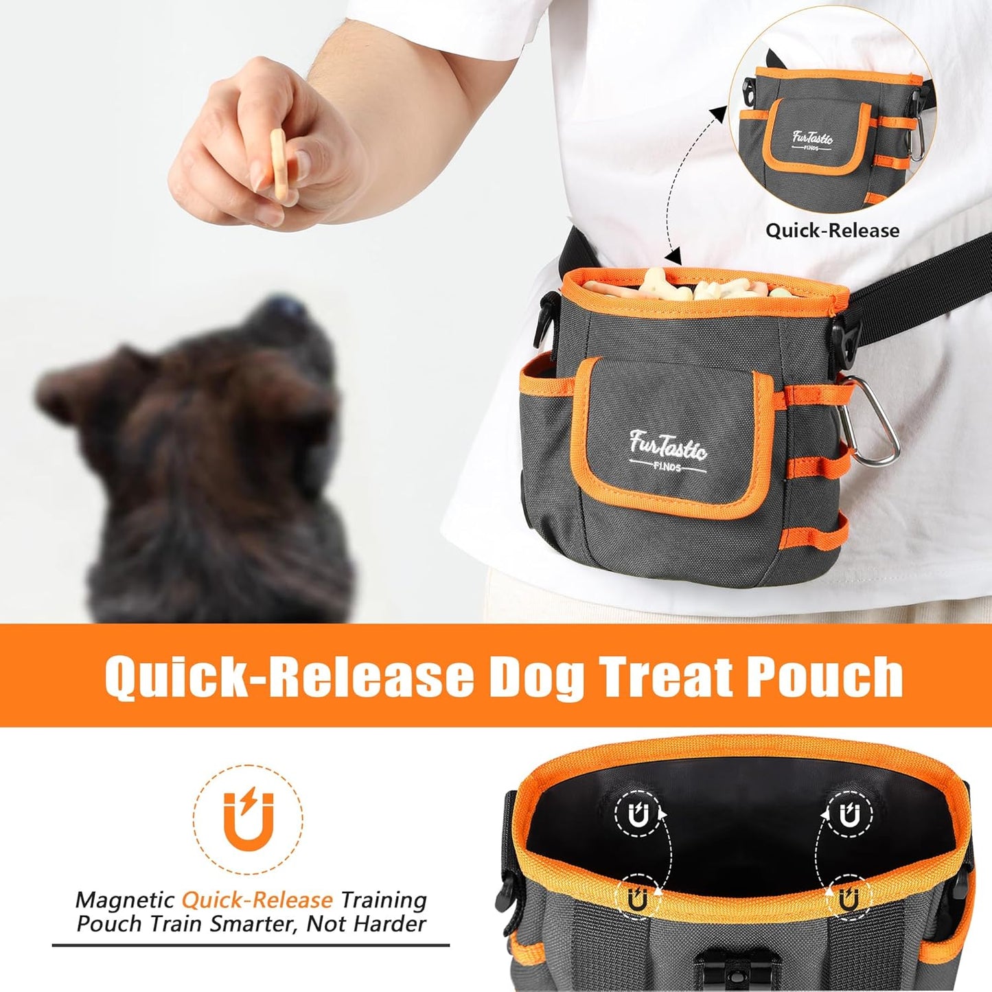FurtasticFinds Dog Treat Pouch with Quick-Release Magnetic Closure, 3-Way Wear Treat Bags, 900D Waterproof Fabric, 4 Storage Spaces, Treat Pouch for Pet Training Walking (Green)