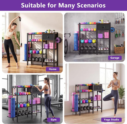 ikkle Home Gym Storage Rack, Adjustable Dumbbell Weight Rack with Drawer