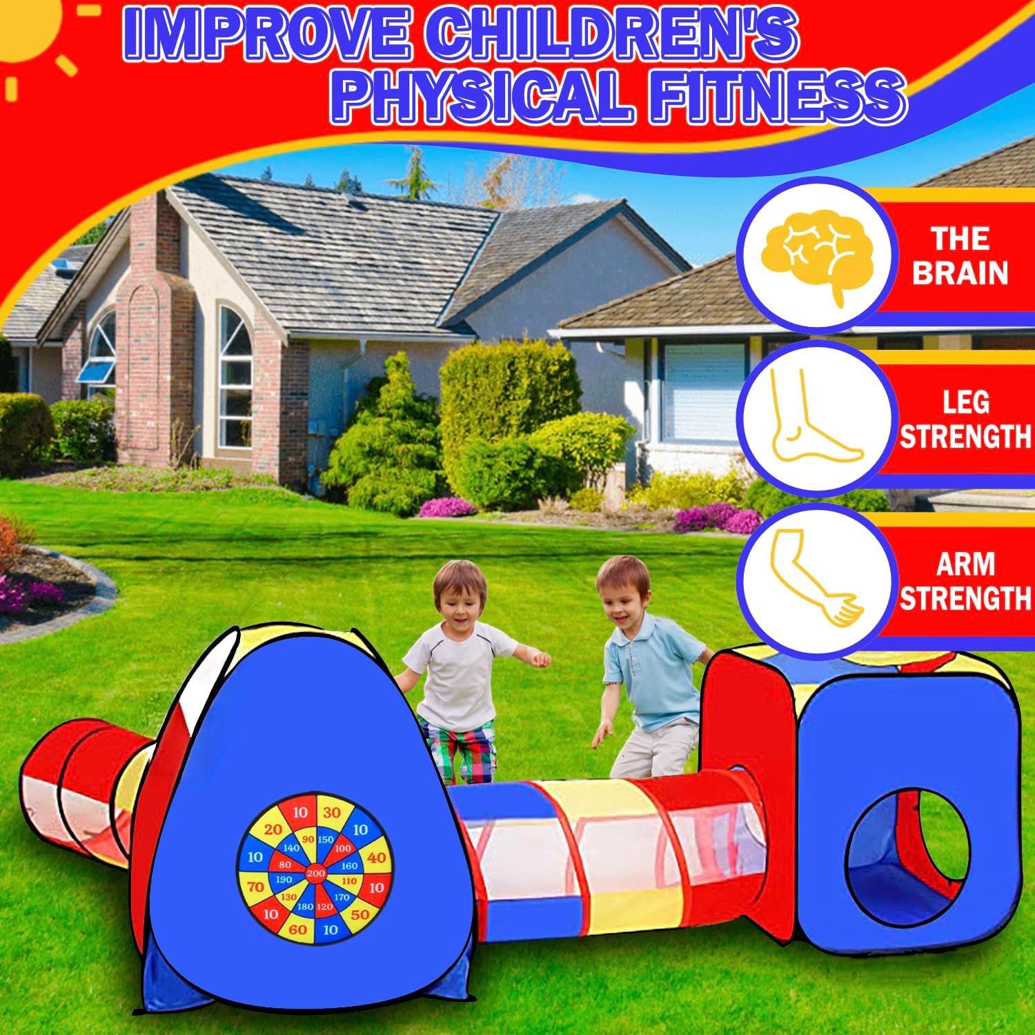 4-in-1 Pop Up Kids Play Tent with Tunnel and Ball Pit, Foldable Indoor Outdoor Playhouse for Toddlers and Children, Easy Setup Play Tent with Storage Bag - PuriLite
