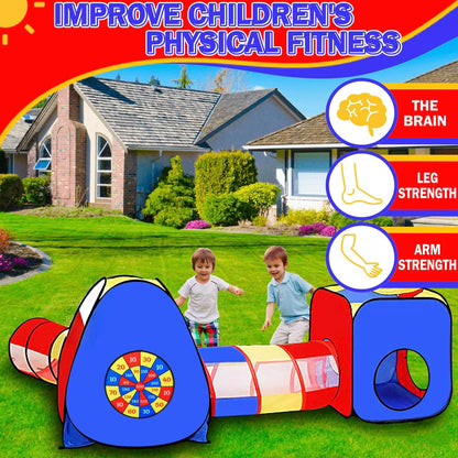 4-in-1 Pop Up Kids Play Tent with Tunnel and Ball Pit, Foldable Indoor Outdoor Playhouse for Toddlers and Children, Easy Setup Play Tent with Storage Bag - PuriLite