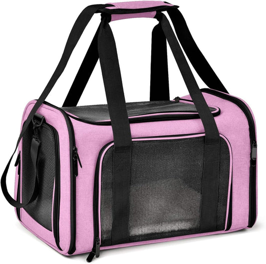 SFBAIHEN Cat Carriers Dog Carrier Pet Carrier for Small Medium Cats Dogs Puppies up to 15 Lbs, TSA Airline Approved Small Dog Carrier Soft Sided, Collapsible Waterproof Travel Puppy Carrier (Pink)