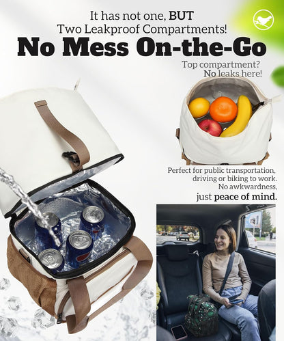 SUNNY BIRD Dual Compartment Lunch Bag Insulated Lunch Box for Women and Men (Green with Boho Strap)