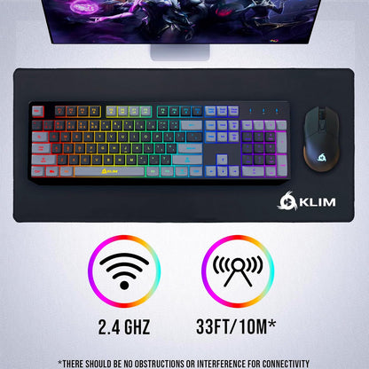 KLIM  Chroma Wireless Gaming Keyboard RGB New - Long-Lasting Rechargeable Battery - Quick and Quiet Typing - Water Resistant Backlit Wireless Keyboard for PC PS5 PS4 Mac - Black
