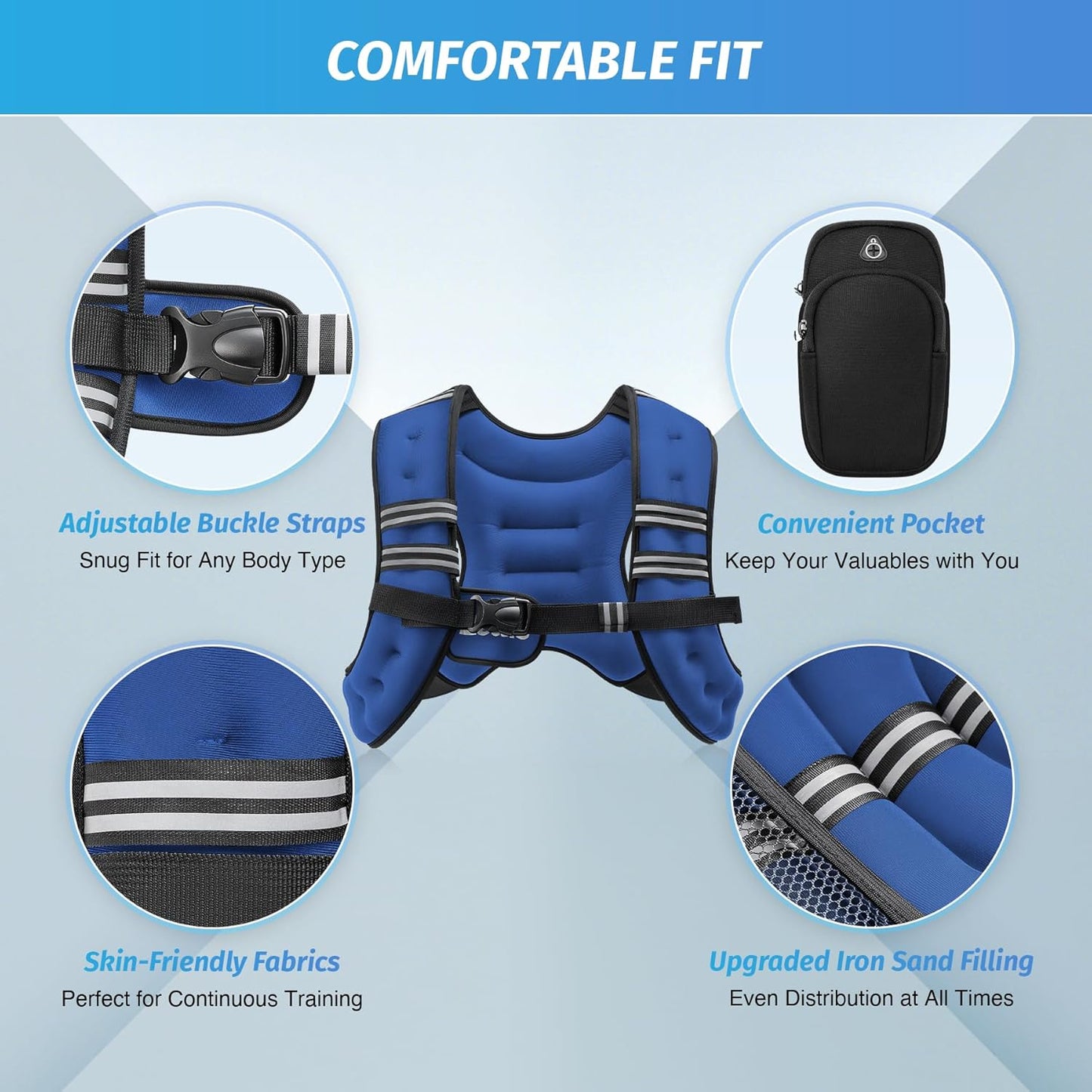 ZELUS Weighted Vest, 6lb/8lb/12lb/16lb/20lb/25lb/30lb Weight Vest with Reflective Stripe for Workout, Strength Training, Running, Fitness, Muscle Building, Weight Loss, Weightlifting