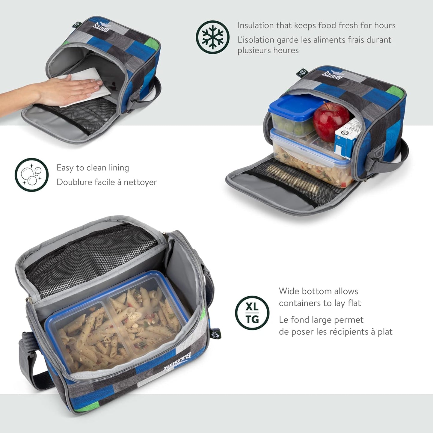 Roots Essential 3-in-1 Matching Water Resistant Kids Backpack and Lunch Bag Set with Bonus Pencil Case - Made From 100% Recycled Fabrics - 22.5 litres, Purple Pink Polka Dot