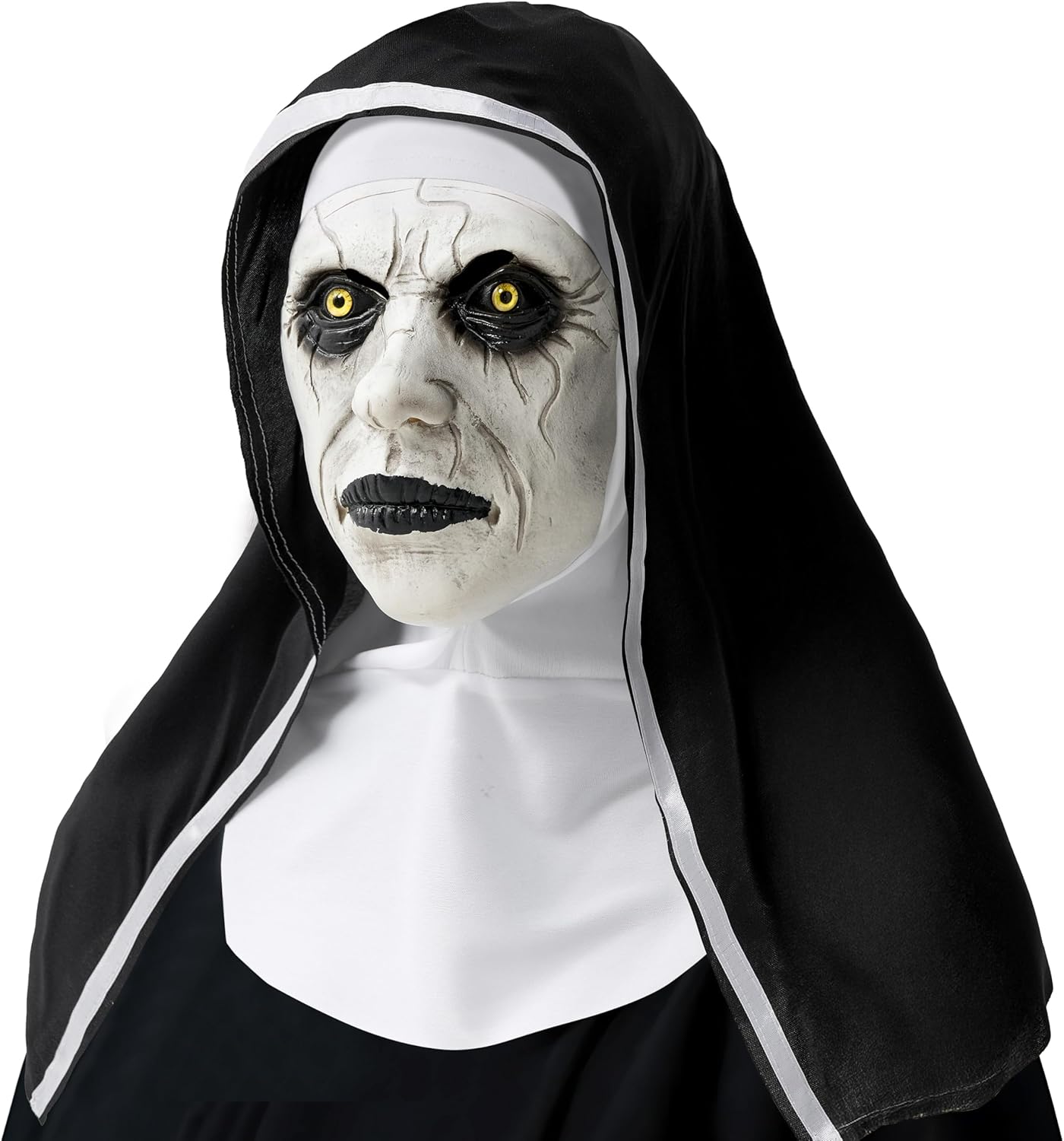 Spooktacular Creations Halloween Scary Nun Mask with Black White Hood, Creepy Full Head Latex Mask for Adult Women Men Halloween Horror Cosplay Costume Accessories, Realistic Party Dress Up Prop