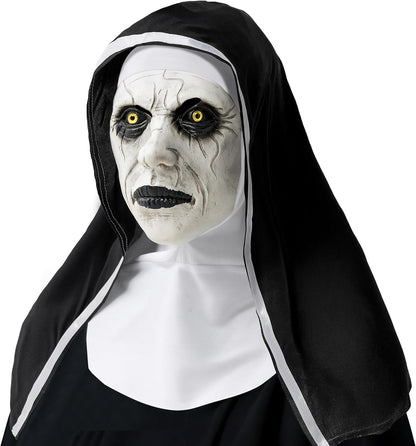 Spooktacular Creations Halloween Scary Nun Mask with Black White Hood, Creepy Full Head Latex Mask for Adult Women Men Halloween Horror Cosplay Costume Accessories, Realistic Party Dress Up Prop