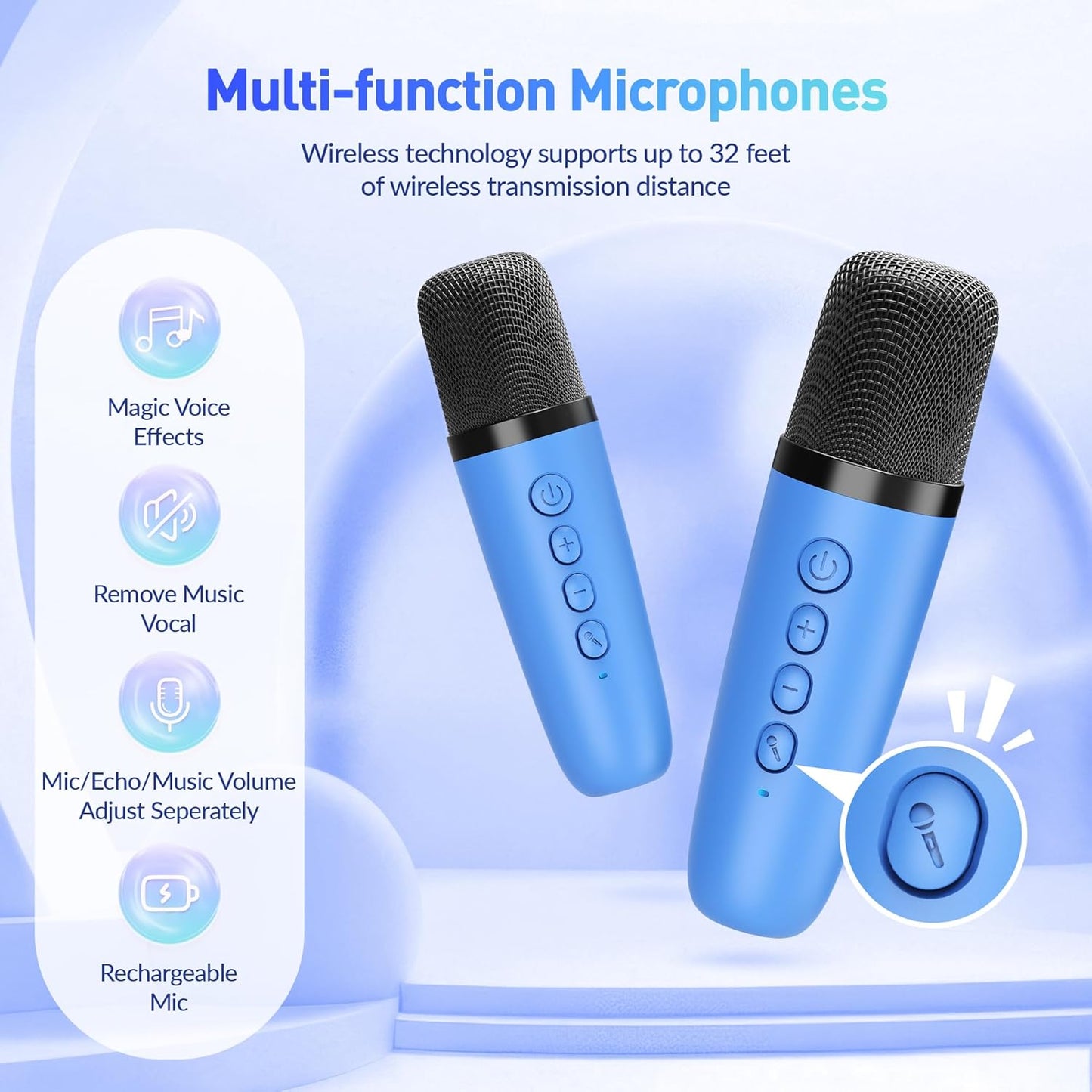 Mini Karaoke Machine, Portable Bluetooth Karaoke Speaker with 2 Wireless Microphones and Party Lights for Kids and Adults, Birthday Gifts for Girls Boys Family Home Party (Hotpink)