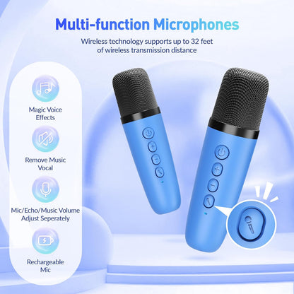 Mini Karaoke Machine, Portable Bluetooth Karaoke Speaker with 2 Wireless Microphones and Party Lights for Kids and Adults, Birthday Gifts for Girls Boys Family Home Party (Hotpink)