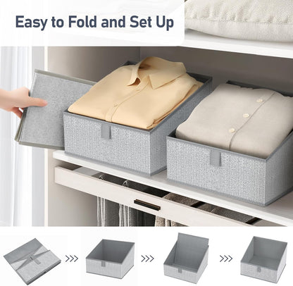 DIMJ Closet Storage Bins - 6 Pack Foldable Storage Baskets Box Fabric Storage Cubes Storage Organization Trapezoid Storage Bin (Arrow Grey)