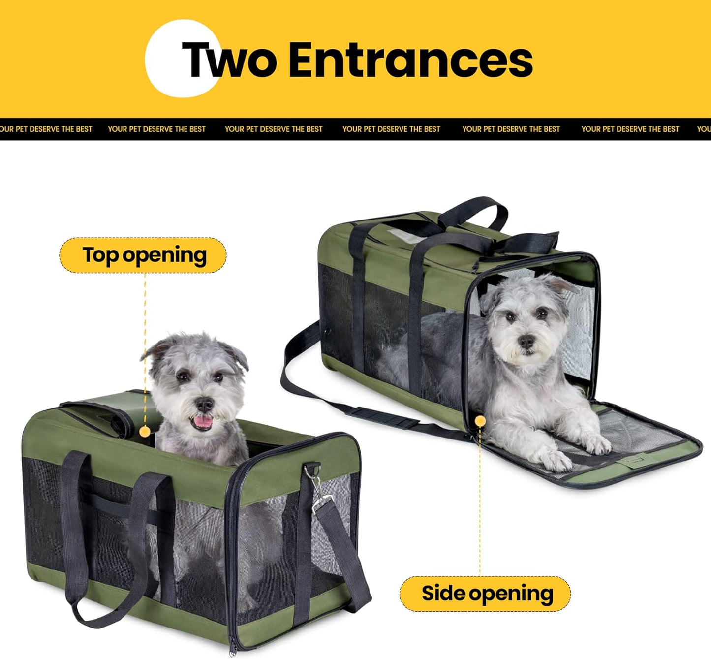 Conlun Cat Carrier Airline Approved, Soft-Sided Dog Carrier with Inner Safety Leash, Pet Transport Carrier for Small-Medium Cats Puppies up to 15 Lbs, Collapsible Travel Kitten Carrier Bag -Black M