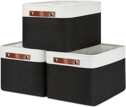 DULLEMELO Storage Baskets for Shelves, Fabric Collapsible Rectangular Storage Bins for Shelves, Closets, Nursery, Home, Office, Empty Gift Baskets (White&Teal)