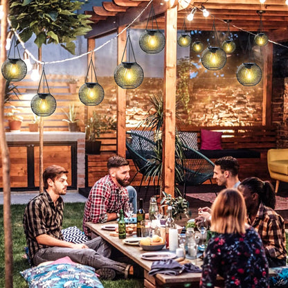 Solar Lanterns Outdoor,Hanging Metal Lanterns,4 Pack,Black Solar Lights Outdoor Waterproof Decorative Hanging Lanterns Christmas Halloween Lights for Yard Garden Patio Pathway Tree