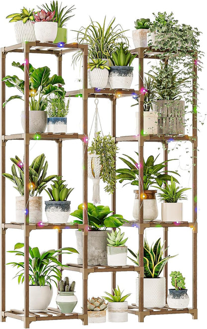 Bamworld Plant Stand Indoor Outdoor Hanging Plant Shelf for Multiple Plants Pots Wood Flower Stand Tall Large Flower Holder for Living Room, Patio, Balcony, Garden Decor, Brown