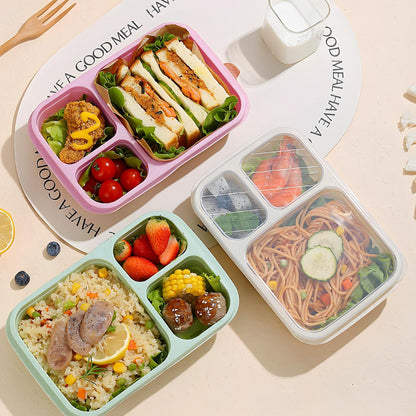 4 Pack Bento Box Lunch Boxes, BPA-Free Reusable Snack Box Containers for Kids Adults, 3 Compartment Meal Prep Containers with Lids, Stackable for School, Work, and Travel (Multicolor-3Compartments)
