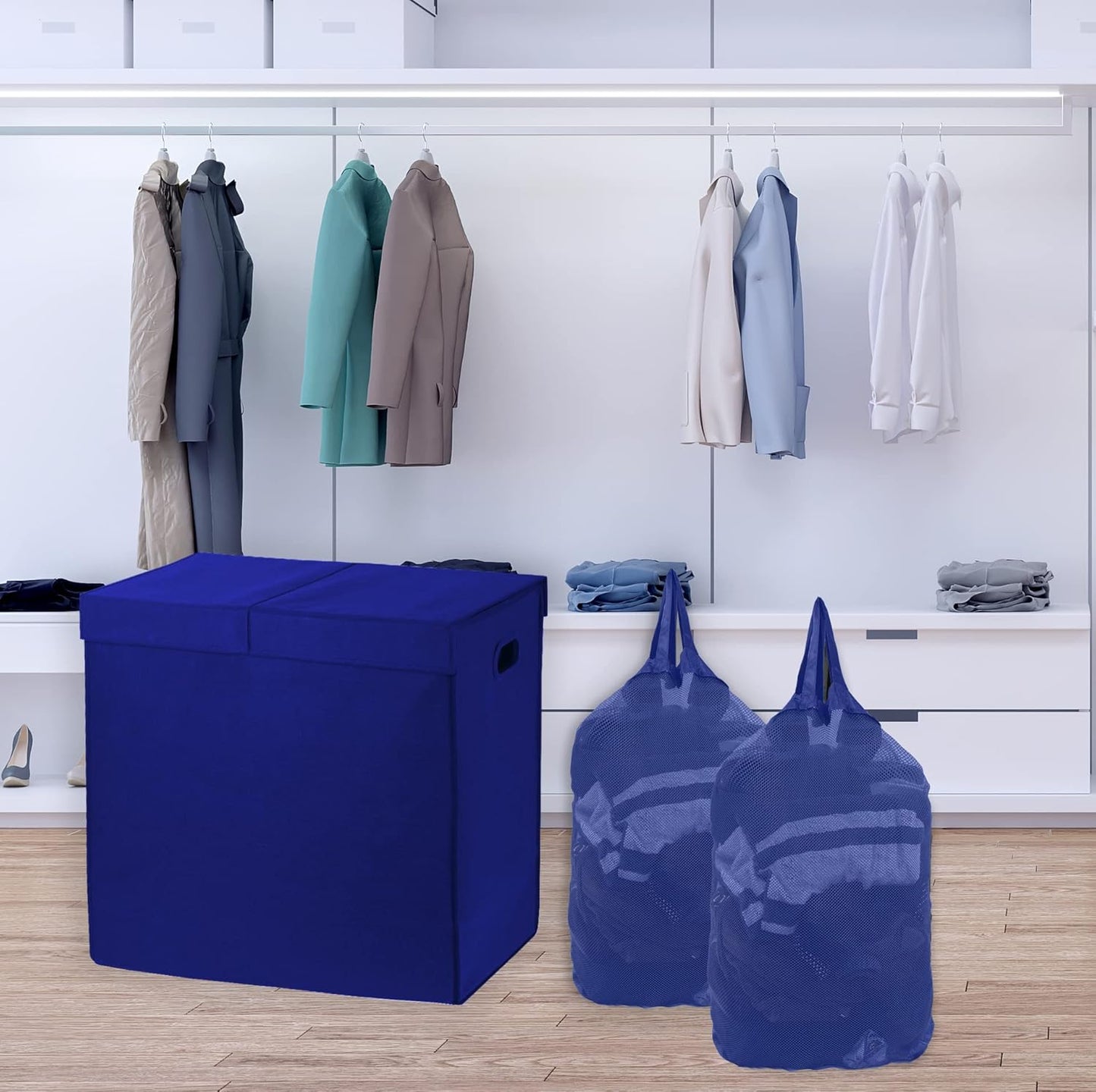 SimpleHouseware Double Laundry Hamper with Lid and Removable Laundry Bags, Beige