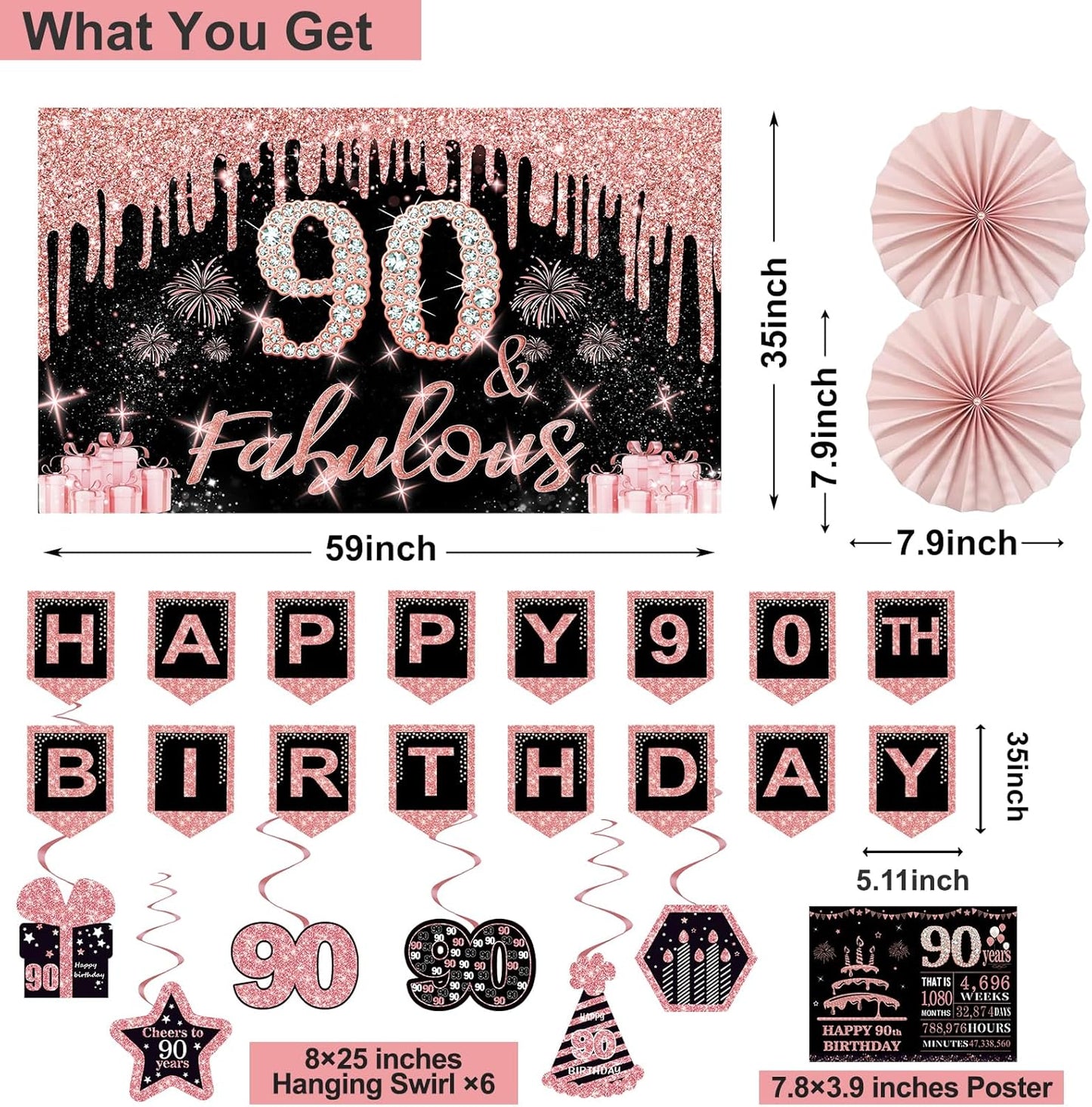 40th Birthday Decorations for Women,32pcs 40th Birthday Party Decorations,Including Backdrop, Crown,Sash,banner, Hanging Swirl,Cake Topper,balloons,Paper Fans,Anniversary Card and paper fans