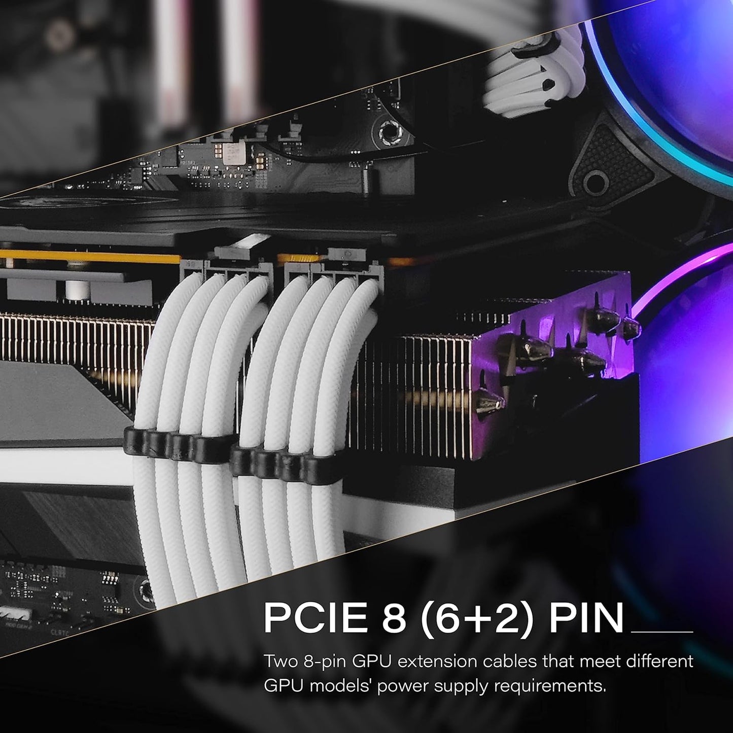 EZDIY-FAB PSU Extension Cable Sleeved Custom Mod PC Power Supply Cable, Soft Nylon Braided with Comb Kit 24PIN/8PIN to 6+2Pin/ 8PIN to 4+4PIN-30CM 300MM - All White Edition
