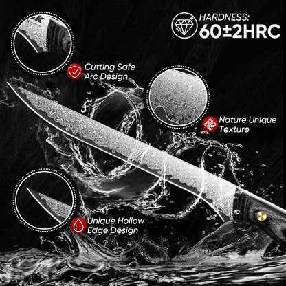 Purple Dragon Damascus Fish Fillet Knife - 7 inch Flexible Boning Knife with VG10 Core, Kitchen Slicing Knife with Full Tang Handle, Birthday Dad Mom Gift