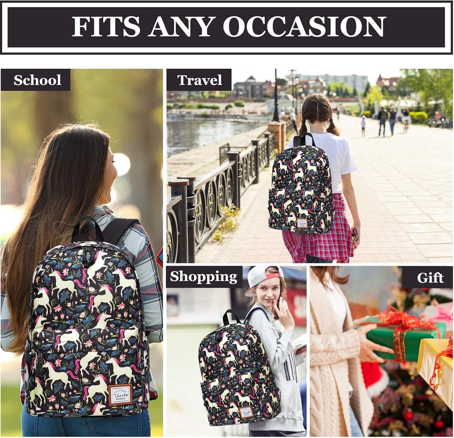 VASCHY Lightweight School Backpack for Women with Sleeve for 14" Laptop