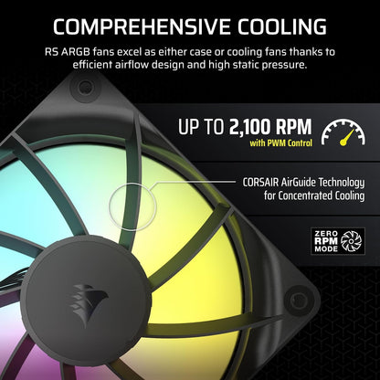 CORSAIR RS120 ARGB 120mm PWM Fan – Daisy-Chain Connection – Low-Noise – Magnetic Dome Bearing – Single Pack – White
