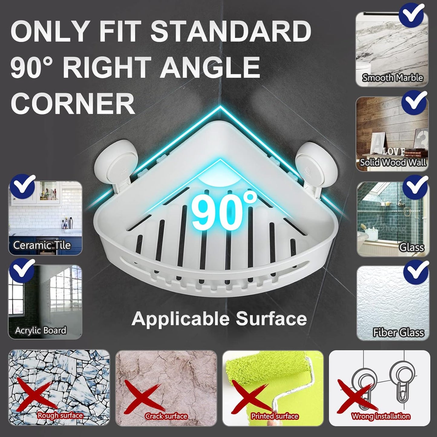 LEVERLOC Shower Caddy Suction Cup, 2 Pack Black Shower Shelf with Hooks and Soap Holder, NO-Drilling Bathroom Organizer, Rustproof Metal Bathroom Storage and Organization