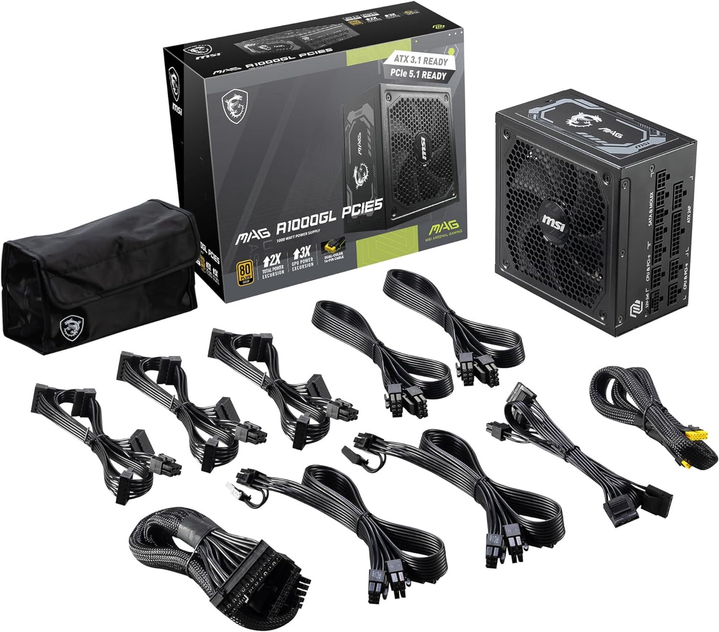 MSI MAG A750GL PCIE 5 Gaming Power Supply - Full Modular - 80 Plus Gold Certified 750W - Compact Size - ATX PSU - PuriLite
