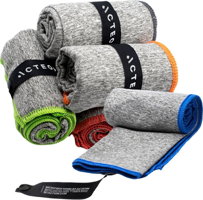 Acteon Microfiber Quick Dry Gym Towel, Silver ION Odor-Free Mega Absorbent Fiber Fast Drying Men Women Workout Gear for Body Sweat, Beach, Camping, Working Out Travel Towels