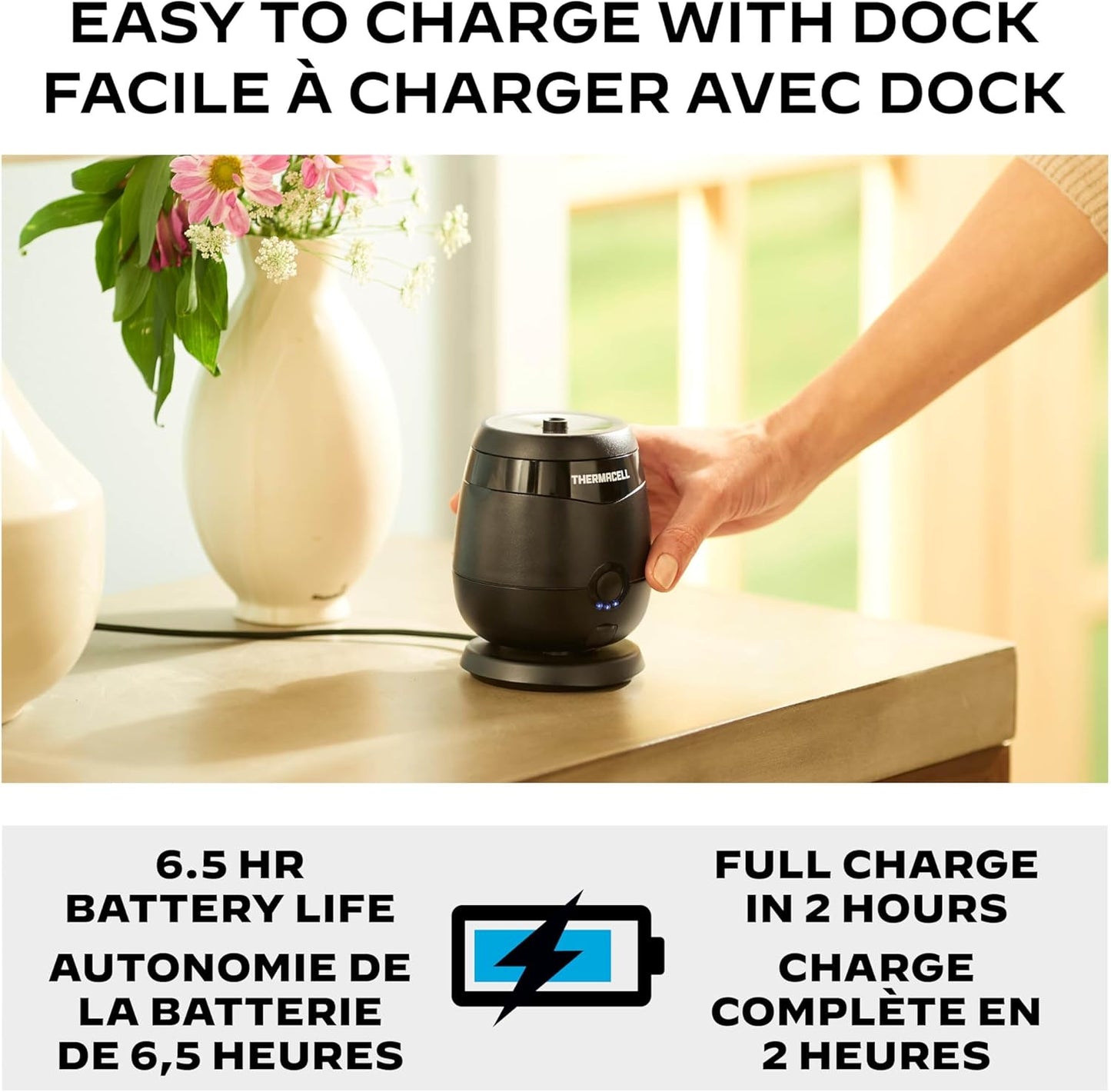 Thermacell Patio Shield Mosquito Repellent E-Series E65X Rechargeable Repeller; 20’ Mosquito Protection Zone; Includes 36-Hour Repellent Refill; No Spray, Flame or Scent; Docking Station