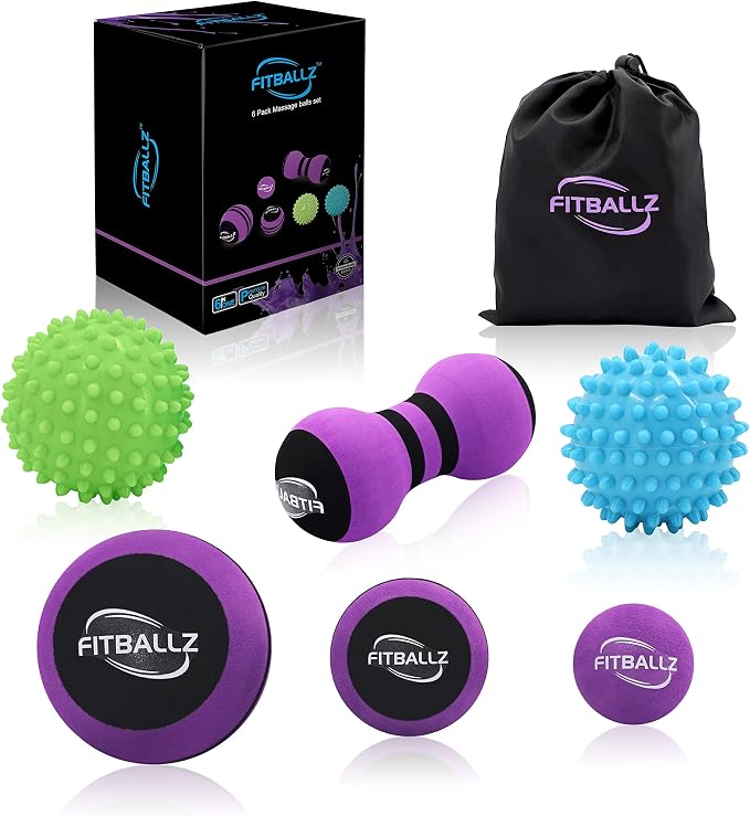 Massage Ball Set for Trigger Point Myofascial Release | Premium 6 Pack Muscle Massager Tools for Plantar Fasciitis | Foot Reflexology | Deep Tissue Therapy | Spiky Peanut 3 Massage Balls