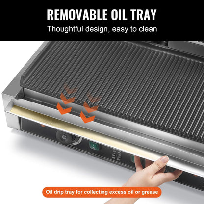 VEVOR 7 IN 1 Electric Contact Grill,1800W Indoor Panini Press Griddle,Stainless Steel Teppanyaki Grill with Nonstick&Removable Iron Plate, 0-446℉ Adjustable Temp Control,LCD Display,110V