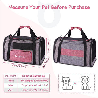 BurgeonNest Cat Carriers for Medium Cats Under 25 lbs, Pet Carrier for Cats with Unique Side Bag,Top Load Small Pet Carrier Soft-Sided Escape Proof with 4 Ventilated Windows