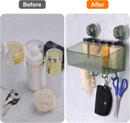 uxcell 1Set Suction Cup Shower Caddy with Hooks, 3Pcs Suction Cup Shower Organizer Shelf Wall Mount Dispenser Rack Storage Shelf for Bathroom Kitchen, Green