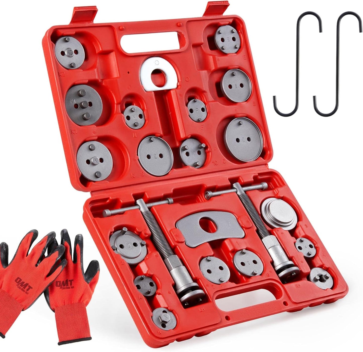 Orion Motor Tech 24pc Brake Caliper Compression Tool Set, Heavy Duty Brake Piston Compressor and Wind Back Tool Kit for Brake Pad Replacement, Universal Disc Brake Caliper Set with Blue Case