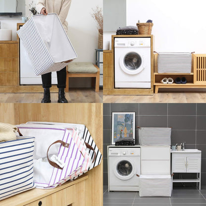 Hinwo 6-Pack Small Canvas Fabric Storage Baskets Set with Handles, Open Storage Bins, Cube Storage Organizer, Shelf Organizer Bins for Closet, 7.9L, 12 x 8 x 5 Inches, Grey Stripe