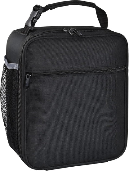 Insulated Lunch Bag, Leakproof Portable Lunch Box for Women Men Boys Girls, Large Capacity Cooler Bag with Handle and Bottle Pocket for Office School Camping Hiking Outdoor Beach Picnic (Black)