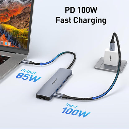 BENFEI USB C HUB 7in1, USB C HUB Multiport Adapter with USB-C to HDMI, USB-C to SD/TF Card Reader/3*USB 3.0/100W Power Delivery, Compatible with iPhone 15 Pro/Max, MacBook, iPad Pro, iMac, S23, XPS17