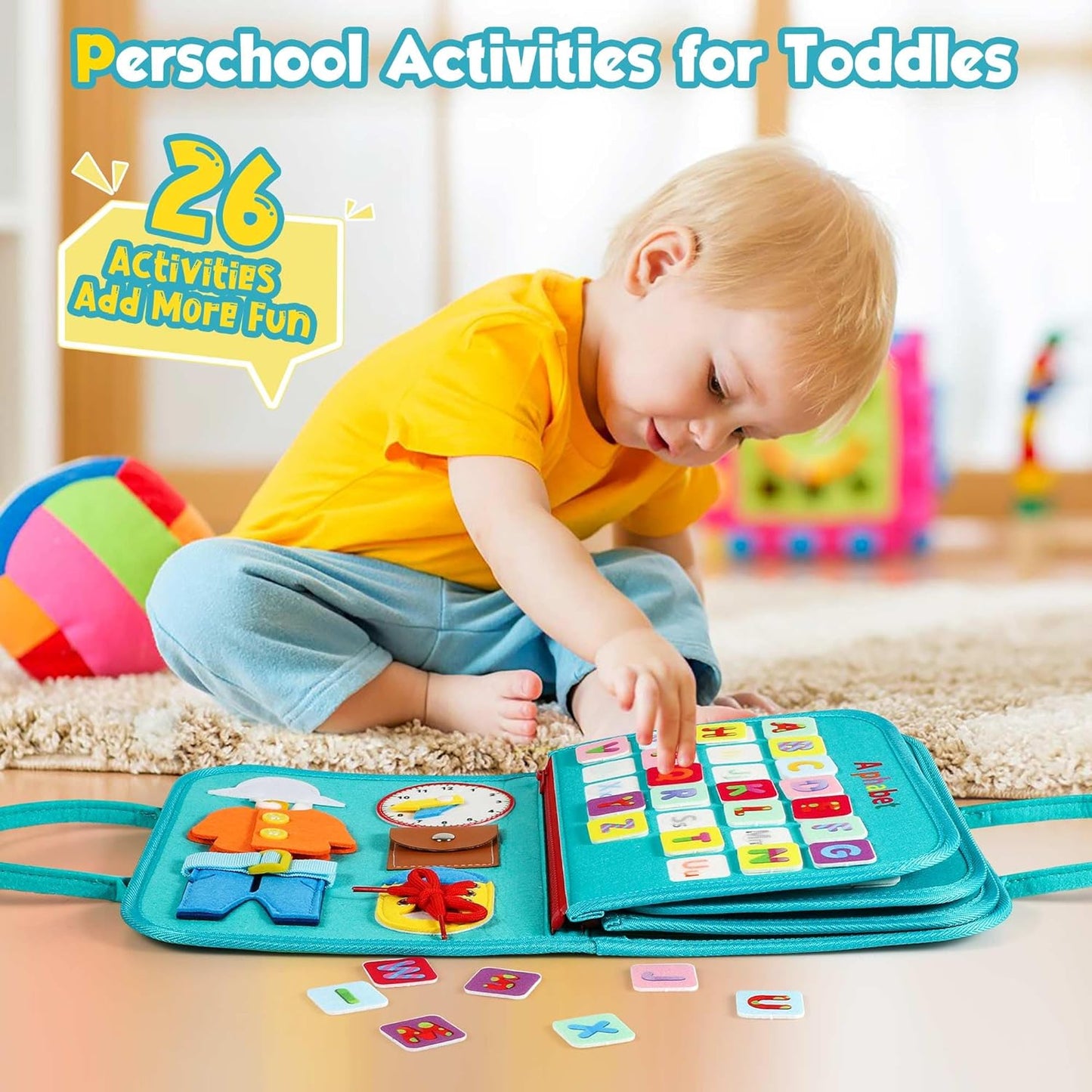 Winblo Toddler Busy Board - Montessori Toys for Toddler Girl Birthday Gift, Educational Learning Sensory Busy Book for Girls, Airplane Car Travel Activities Toy for Toddlers
