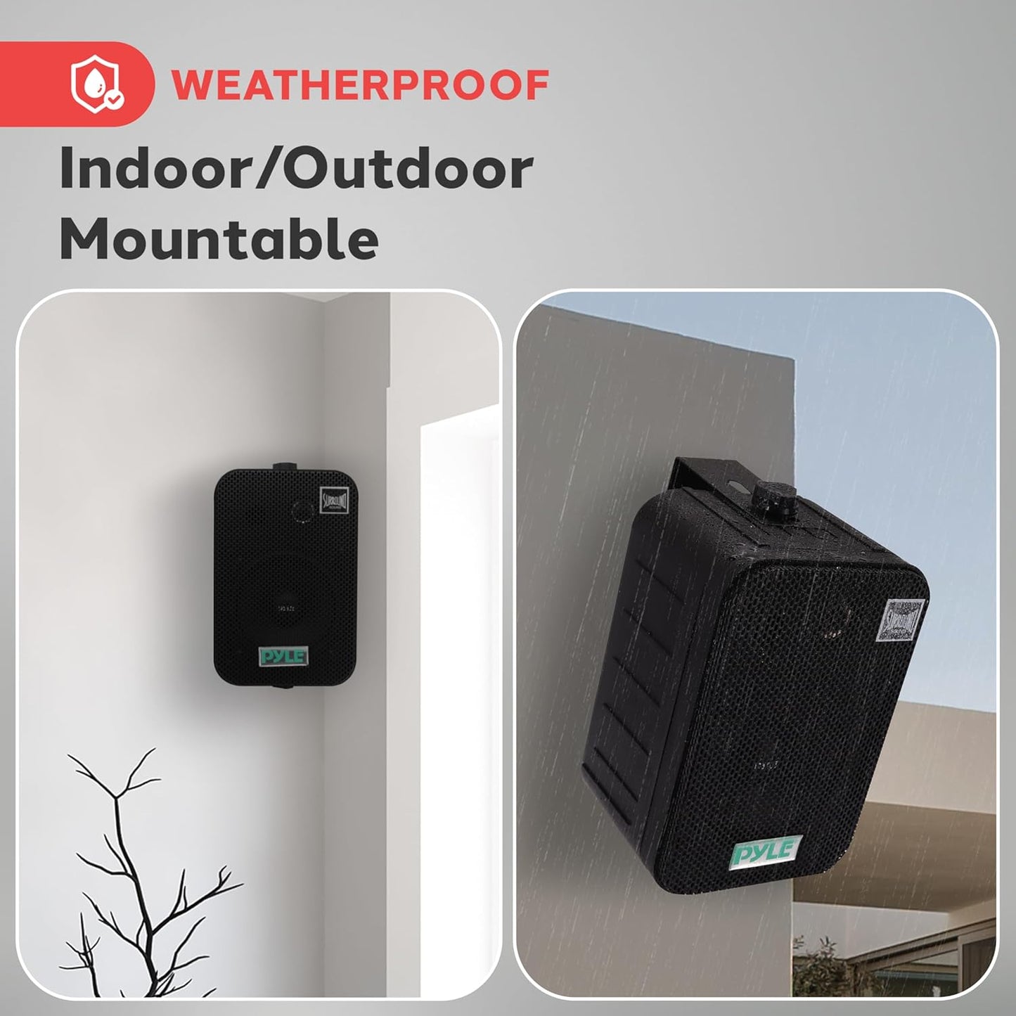 Pyle Outdoor Speaker System – 300W Waterproof Wall-Mounted Speakers with Powerful Bass & Long-Range Sound – Indoor/Outdoor Audio for Home, Patio, Pool & More