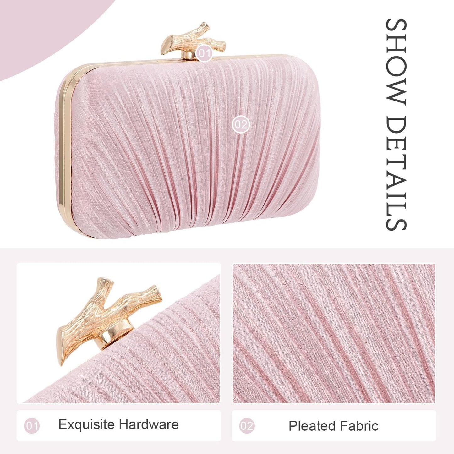 Clutch Purses for Women Evening Bag Pleated Clutch Bag with Chain Party Purses Handbag for Cocktail/Prom/Party/Wedding/Formal