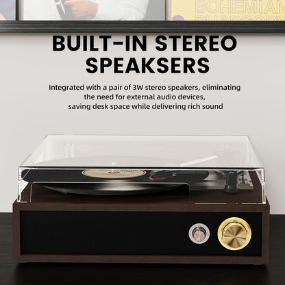 Record Player, FYDEE Vinyl Player with Bluetooth 3-Speed Turntable for Vinyl Records (33/45/78 RPM) with Built-in Bluetooth Receiver & Transmitter, RCA Out/USB in, Dust Cover (Ebony)