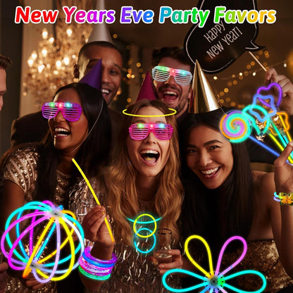 156Pcs Glow In The Dark Party Supplies for Kids/Adults, Light Up Accessories LED Bracelet Necklaces Glasses Headband Glow Sticks Bulk Party Pack Neon Disco Birthday Pool Summer Party Decorations