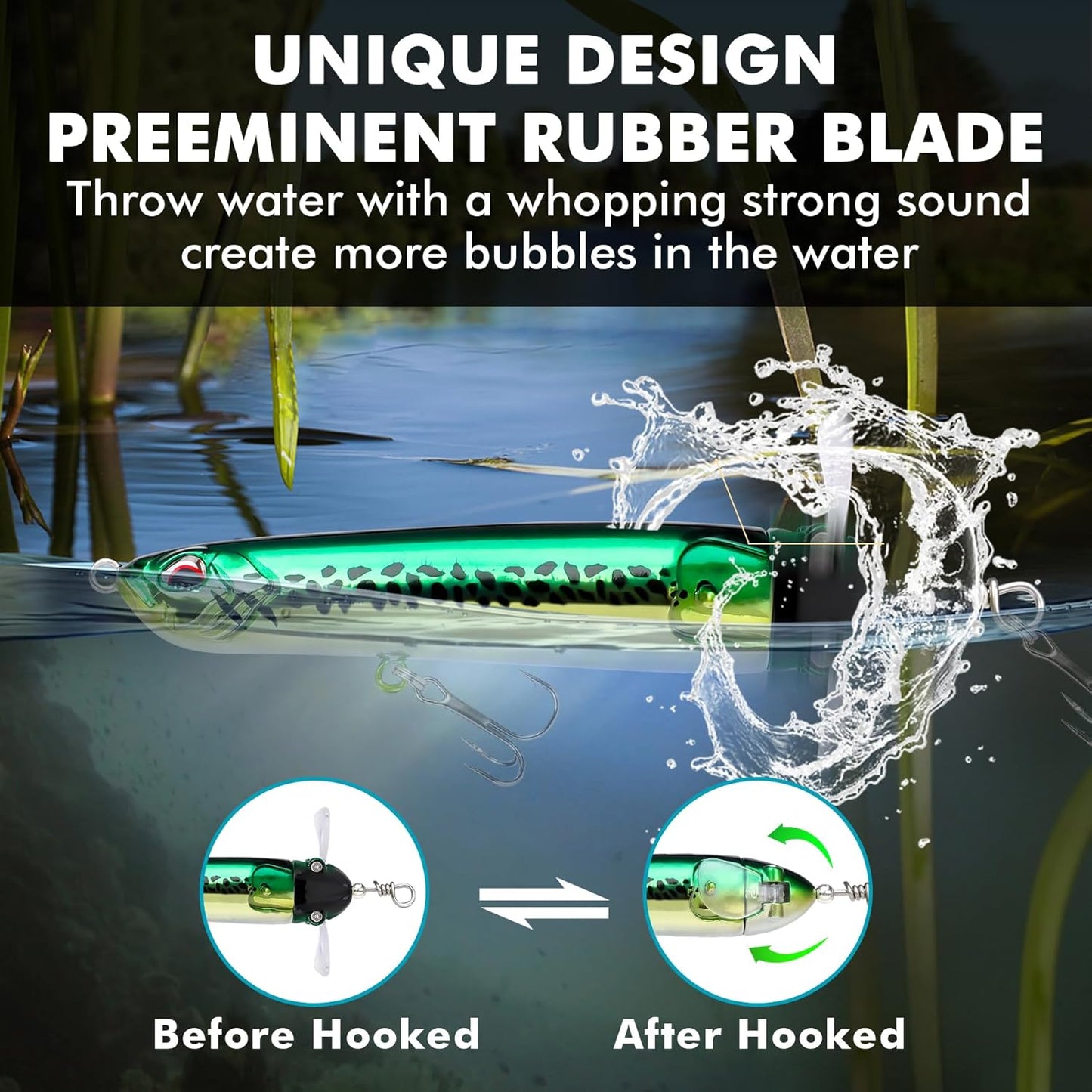 TRUSCEND PoPobait with BKK Hooks, Top Water Plopper Fishing Lures for Bass Walleye Pike Catfish Musky Perch, Floating Lure for Freshwater or Saltwater, Amazing Teasers Fishing Gifts for Family Fishing