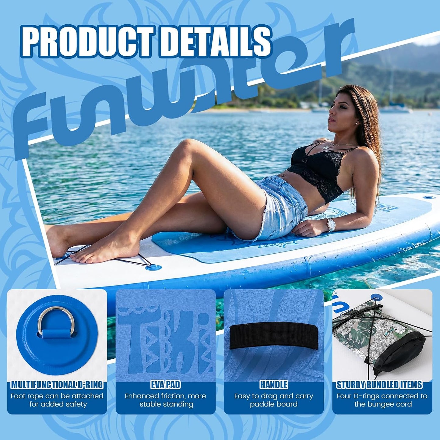 FunWater 11'6" Inflatable Stand Up Paddle Board | Ultra-Light SUP Board with Premium Accessories for Youth & Adults