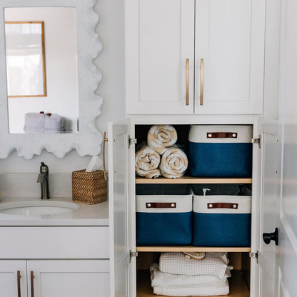 OrganiHaus Large Fabric Storage Baskets for Shelves 3 Pack, 15x11in Closet Storage Bins for Shelves, Cloth Baskets, Fabric Storage Cubes, Linen Closet Organizers, Fabric Basket, White Basket