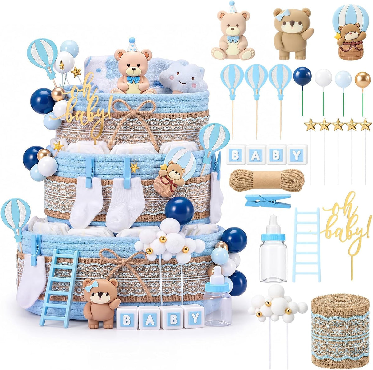 Sosation Baby Shower Empty Gift Basket Set Kit for Baby Diaper Cake